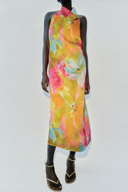 Robe midi satinée imprimée