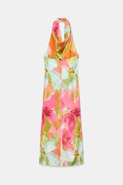 Robe midi satinée imprimée