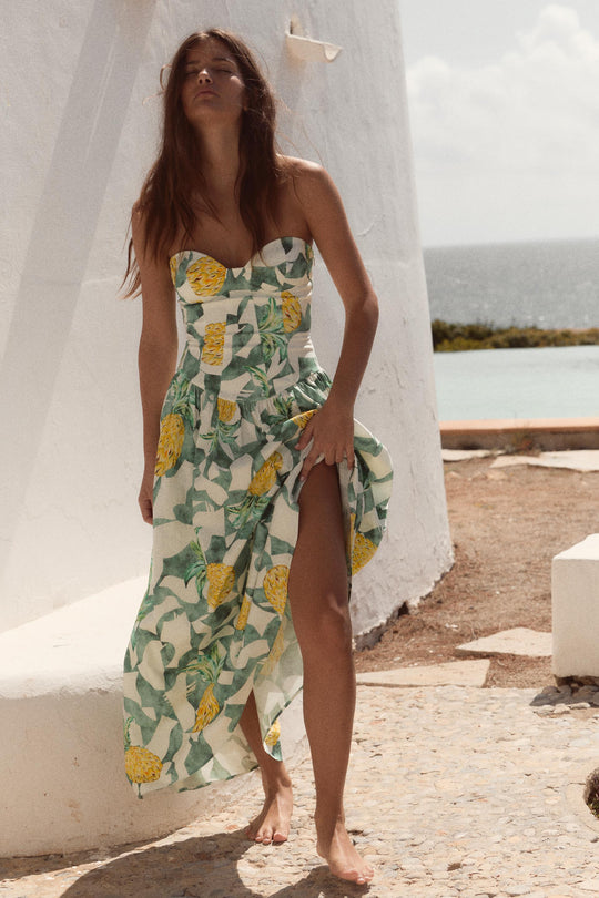 Robe corset en popeline à imprimé fruits