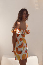 Robe mini à volants et imprimé fruits