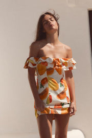 Robe mini à volants et imprimé fruits