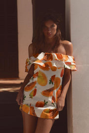 Robe mini à volants et imprimé fruits