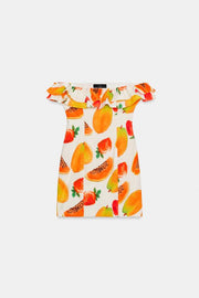 Robe mini à volants et imprimé fruits
