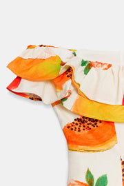 Robe mini à volants et imprimé fruits