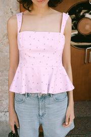 Top corset rayé à fleurs