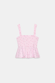 Top corset rayé à fleurs