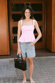 Top corset rayé à fleurs
