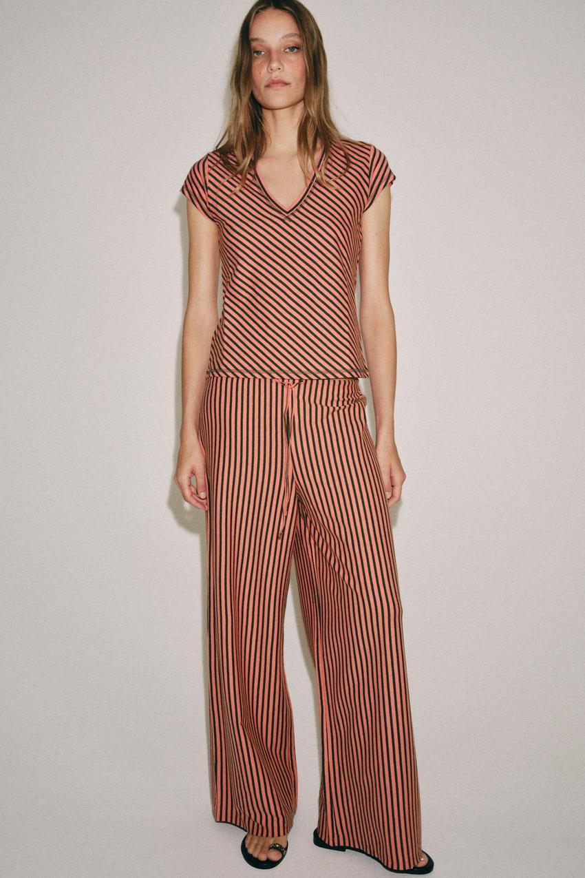 Pantalon à rayures en lin