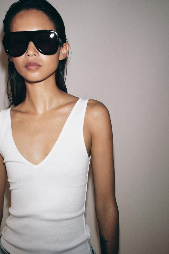 Top décolleté en V côtelé