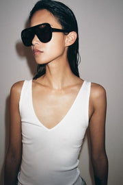 Top décolleté en V côtelé