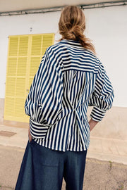 Chemise à rayures en lin à manches bouffantes