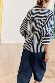 Chemise à rayures en lin à manches bouffantes