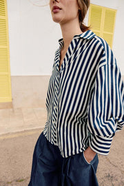 Chemise à rayures en lin à manches bouffantes