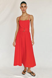 Robe midi en popeline avec ceinture