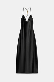 Robe satinée à détail métallique au dos