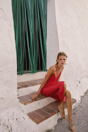 Robe midi satinée à perles