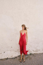 Robe midi satinée à perles