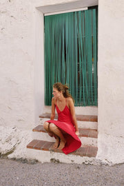Robe midi satinée à perles