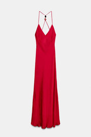 Robe midi satinée à perles
