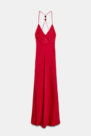 Robe midi satinée à perles