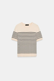 Pull en maille à manches courtes à rayures