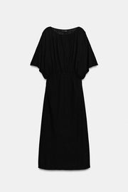 Robe longue en maille à fronces à la taille