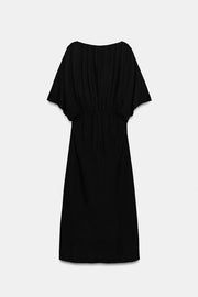 Robe longue en maille à fronces à la taille