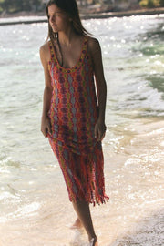 Robe longue en maille à franges