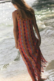 Robe longue en maille à franges