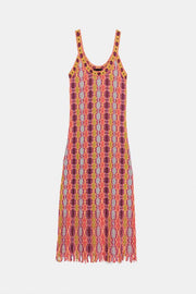 Robe longue en maille à franges