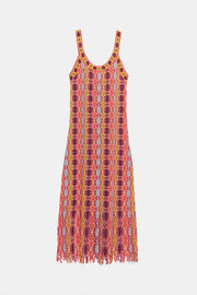 Robe longue en maille à franges