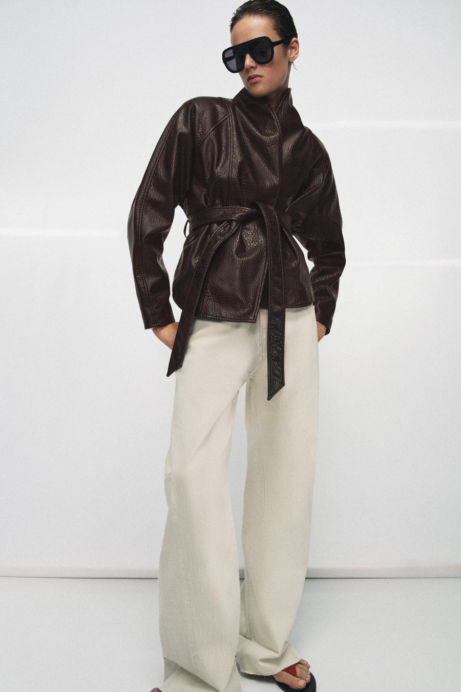 Veste effet cuir avec ceinture ZW Collection