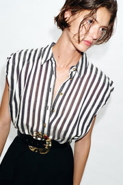 Robe midi contrastée à rayures avec ceinture