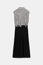 Robe midi contrastée à rayures avec ceinture
