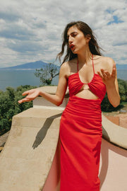 Robe midi crayon drapée à découpes