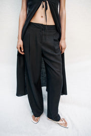Pantalon droit en lin à dentelle