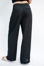 Pantalon droit en lin à dentelle