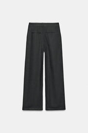 Pantalon droit en lin à dentelle