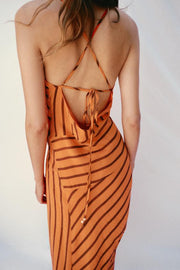 Robe midi rayée à bretelles