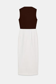 Robe midi contrastée à détail métallique