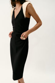 Robe midi contrastée à épaulettes