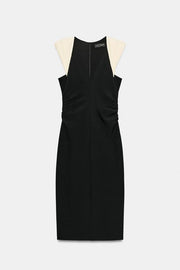 Robe midi contrastée à épaulettes