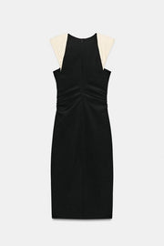 Robe midi contrastée à épaulettes