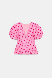 Top à pois à manches bouffantes