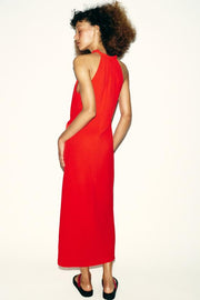 Robe midi dos-nu à détail métallique