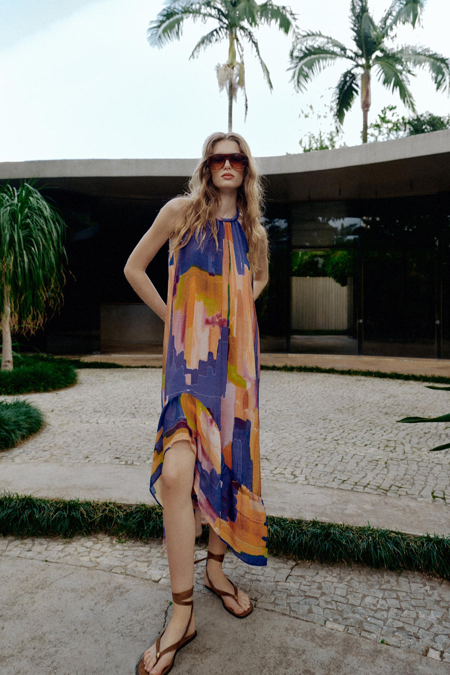 Robe imprimée à bas asymétrique