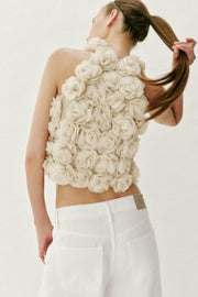 Top dos-nu en maille structurée à fleurs