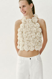 Top dos-nu en maille structurée à fleurs
