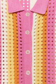 Veste polo en maille ajourée à rayures