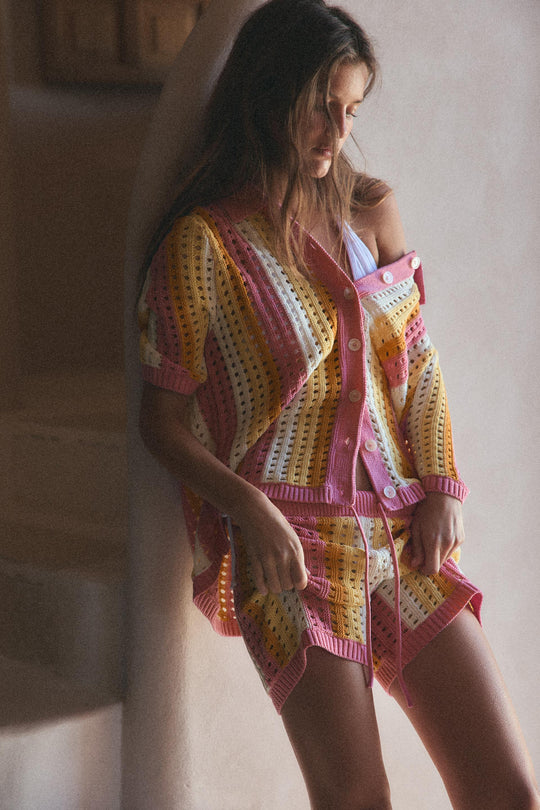 Short en maille ajourée à rayures